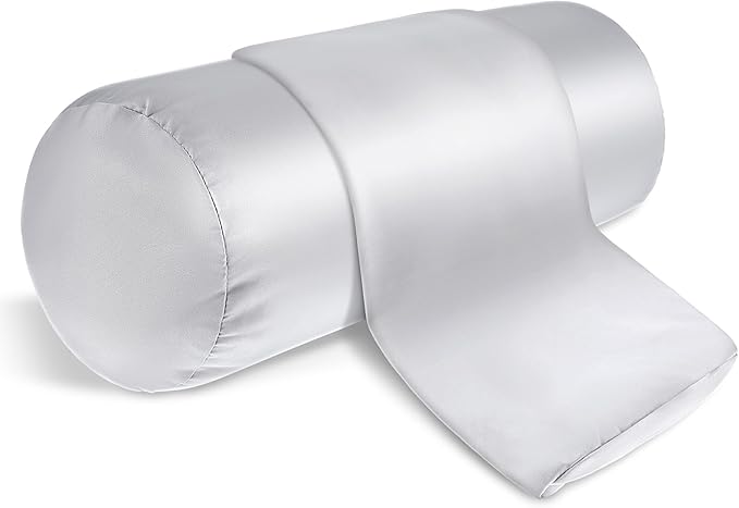 Prasacco 2 Packs Round Neck Pillow Covers, 16 x 5.9 Inch Neck Roll Pillow Case Bolster Pillow Cover with Hidden Zipper Silk Cylinder Pillow Covers Soft Bolster Pillowcases for Neck Roll Pillow