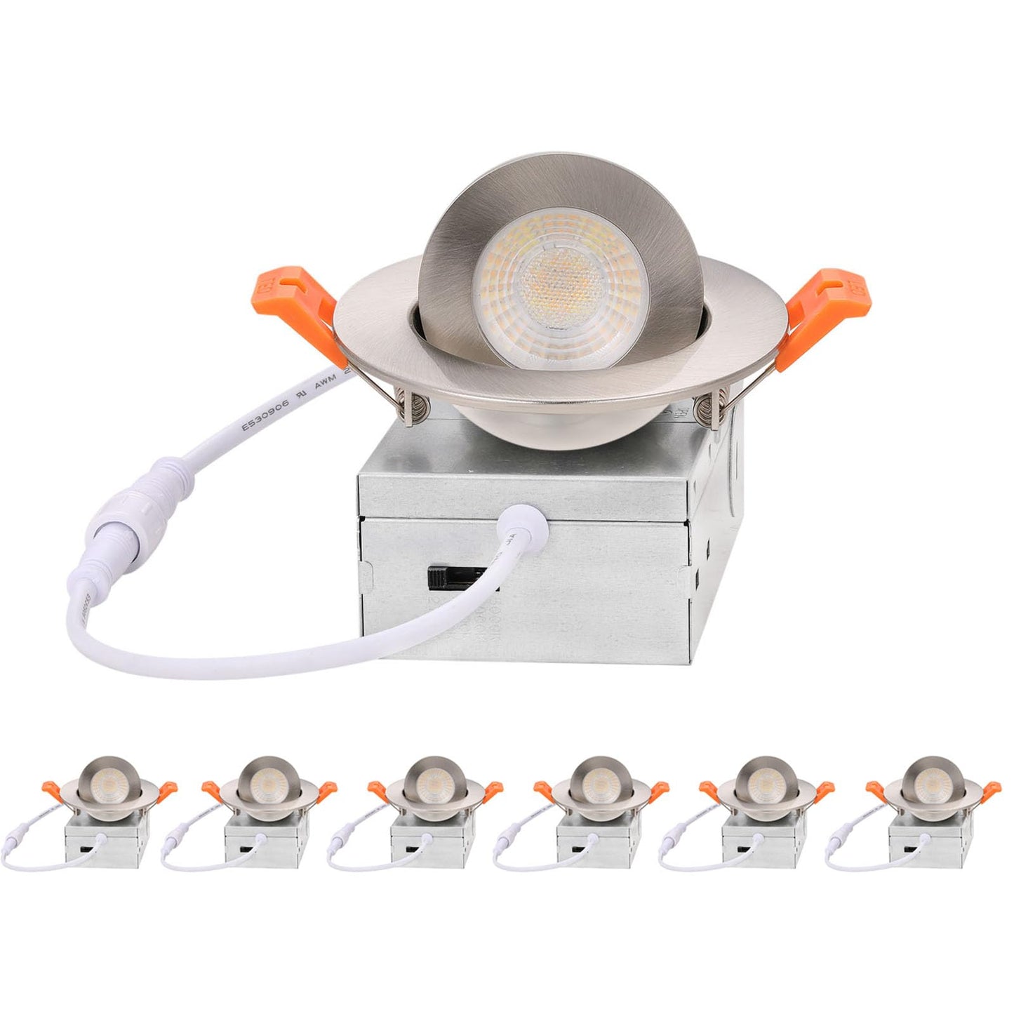 Zyc Gimbal Led Recessed Lighting - 3 Inch 5Cct 7W 360 Rotation Adjustable Eyeball Light Led Swivel Spotlight Directional Sloped Ceiling Light Dimmable Wafer Downlight Pack Of 6 Brushed Nickel.