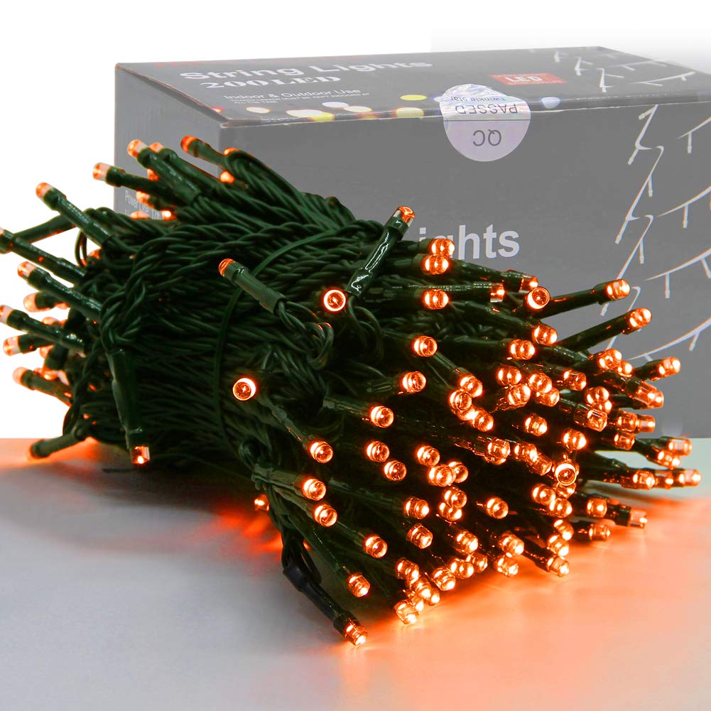 HOME LIGHTING Halloween String Lights 66FT 200 LED Waterproof 8 Modes Green Wire Orange HB-200COI
