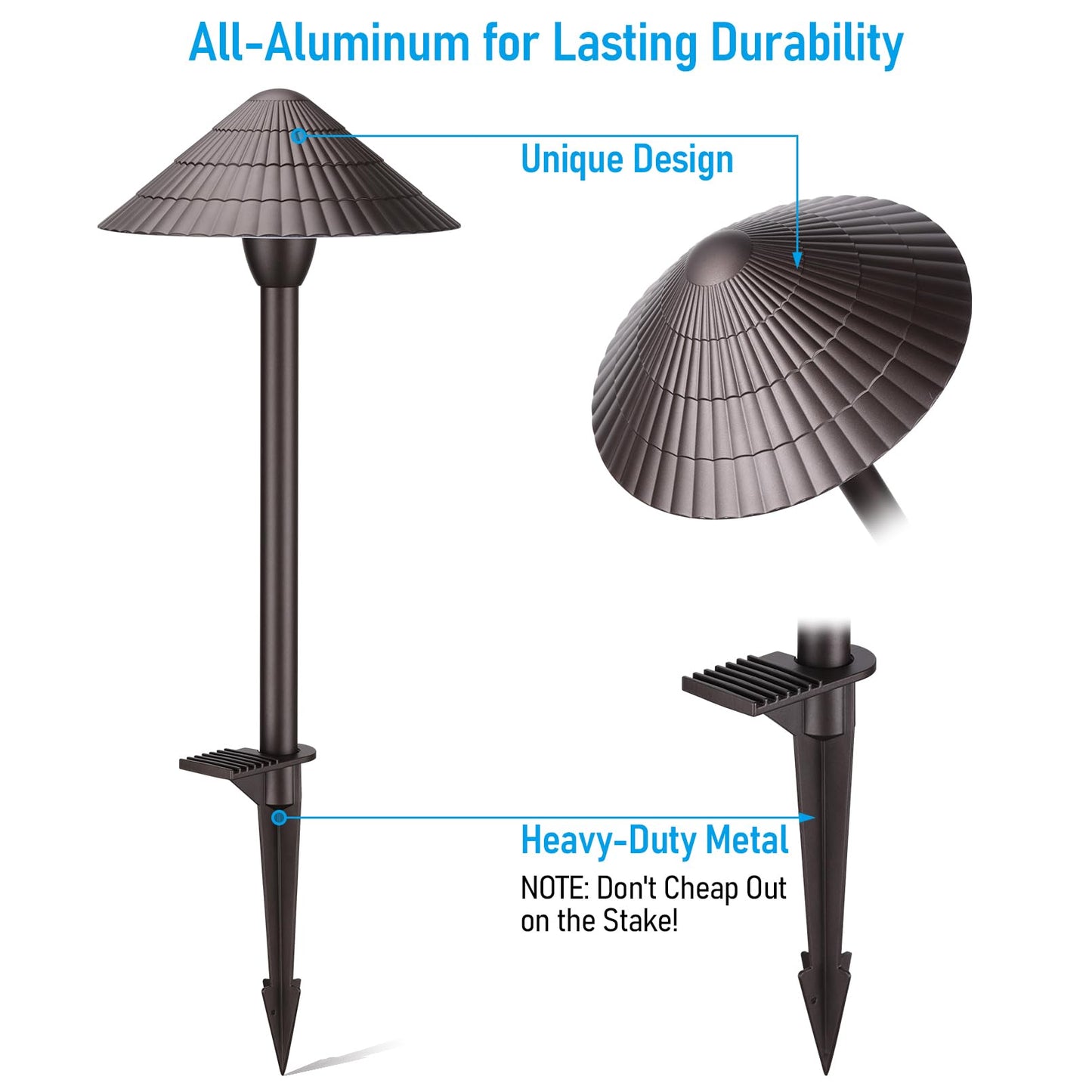 LEONLITE Low Voltage Landscape Lights, 3W, 12V, IP65 Waterproof, Bronze Aluminum, 3000K Warm White, Model 89279, Pack of 4
