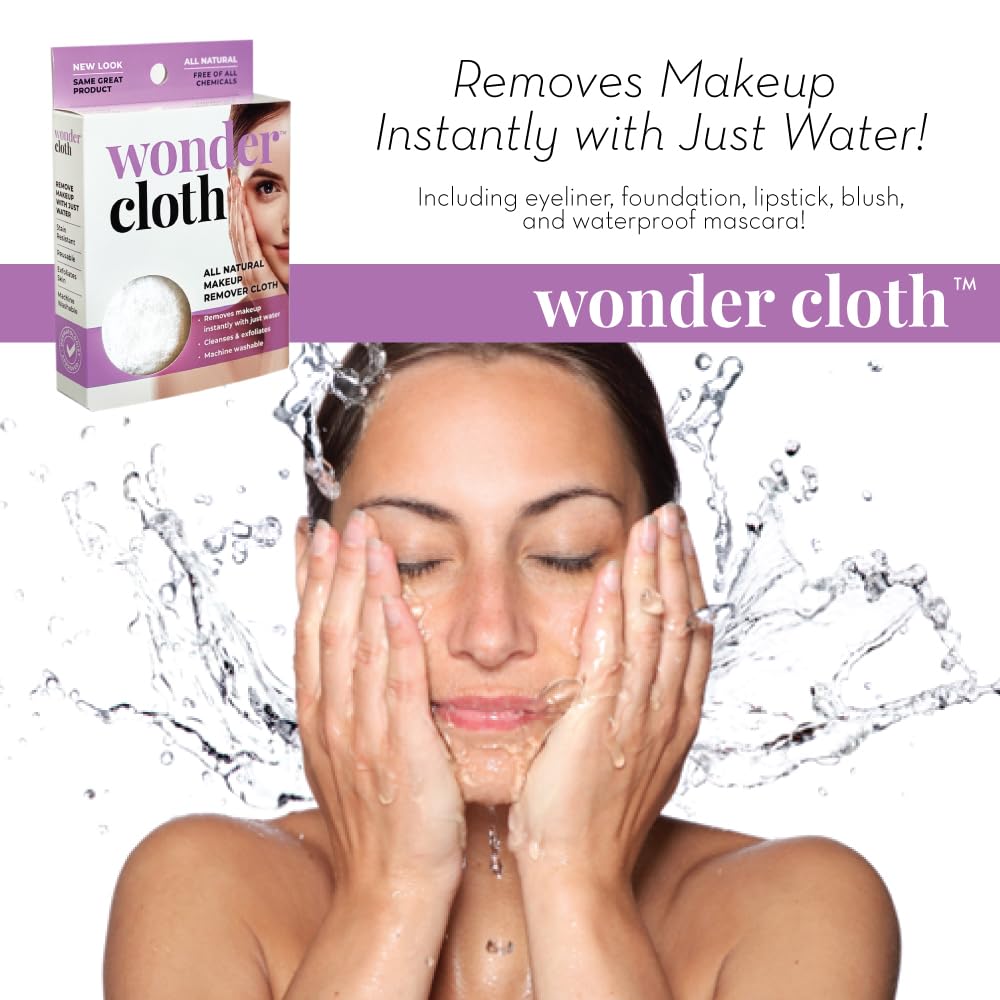 Wonder Cloth (Pack of 3) - All Natural Make-Up Remover Cloth, Removes Makeup Instantly with Just Water, Cleanses and Exfoliates,