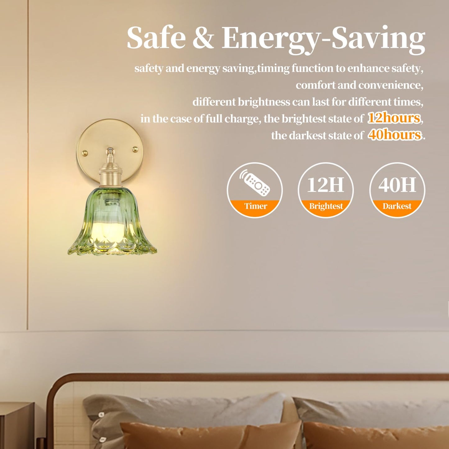 GEEZO Vintage Battery Operated Wall Sconce with Remote Control, Pineapple Green, 1 Pack, Model GEEZO-Y-2, Polyester Material