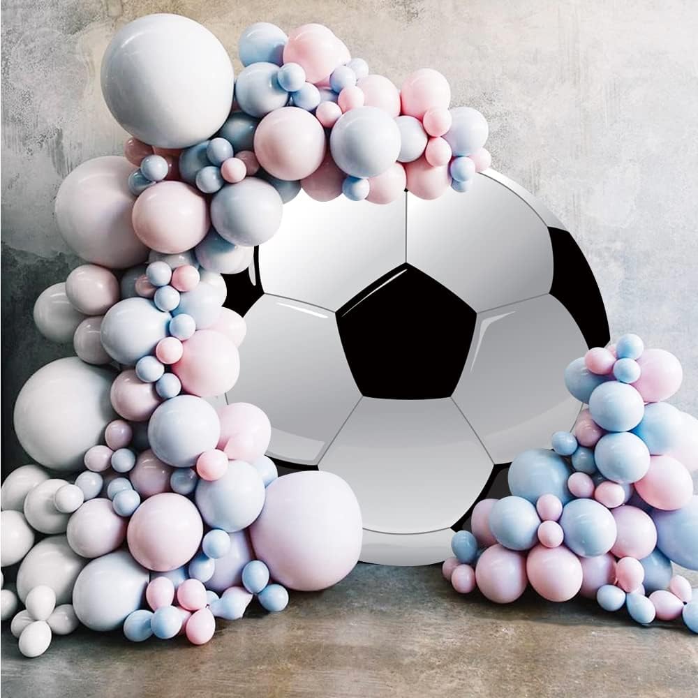 Leyiyi 7.5x7.5ft Soccer Round Backdrop Black and White Round Backdrop Cover Sports Theme Football Background for Kis Boys Man Birthday Party Newborn Soccer Gender Reveal Party Decoration Banner
