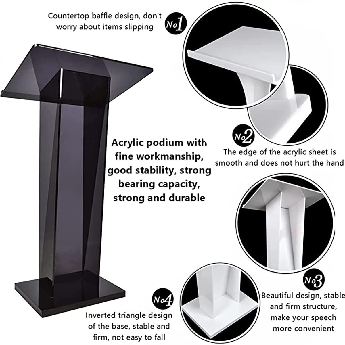 FAiruo Podium Acrylic Lectern Pulpit Media Podium Table Black Transparent Podium for, Church, Award Ceremony, Party Stage