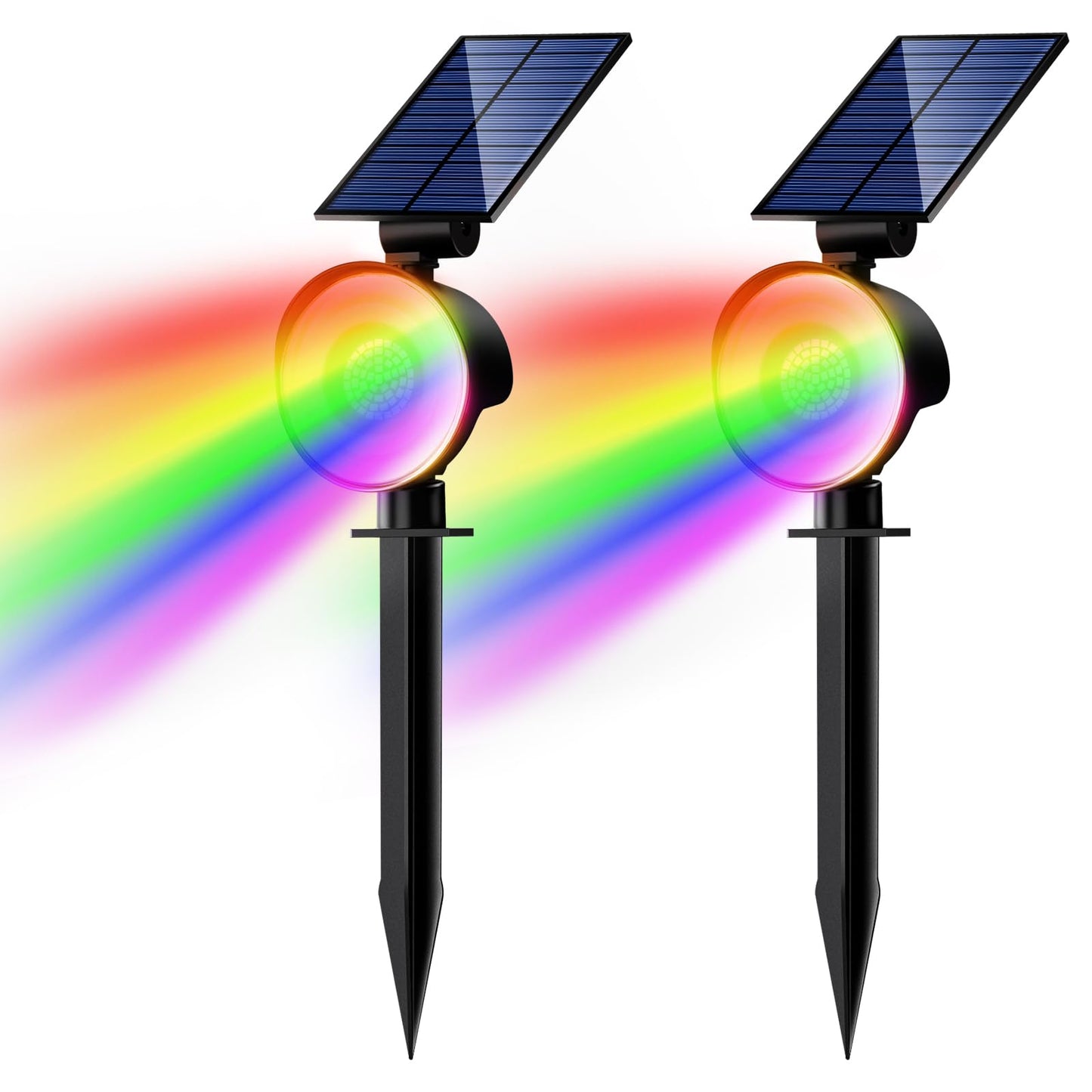 Nipify 2 Pack Solar Spot Lights Outdoor Waterproof  Solar Spotlight Light For Outside Yard Landscape Lighting Pathway Lights Wall Auto On/Off  Rgb