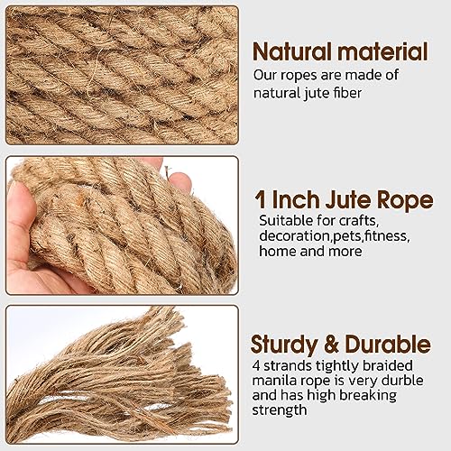 Jute Rope (1 in X 100 ft), 25mm Thick Twisted Manila Ropes,Tug of War Rope,Thick Ropes Natural Heavy Duty Hemp Rope for Sw...