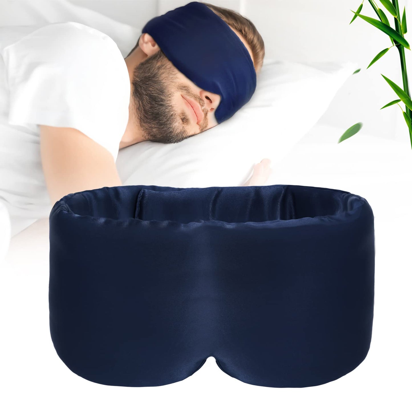 iCooBreeze 100% Handmade Bamboo Sleeping Eye Mask for Women for Men,Night Masks,Organic Sleep Mask,Blockout Eye Mask for Sleeping,Large Size Adjustable (Navy Blue)