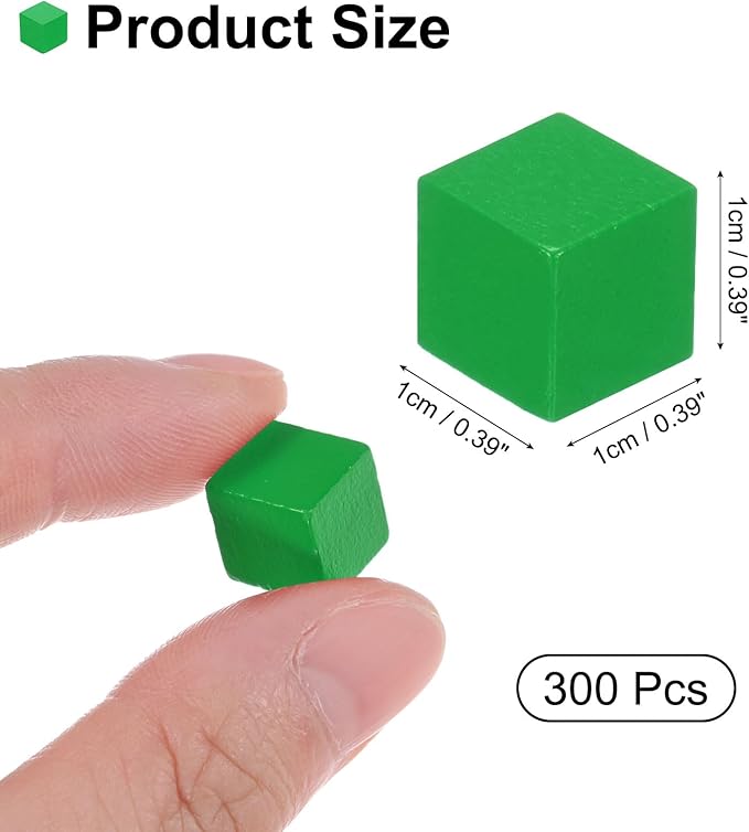 uxcell 300Pcs Wood Blocks for Crafts, 1cm Unfinished Wood Cube Solid Wooden Blank Square Block for DIY Craft Projects Personalized Gifts, Green