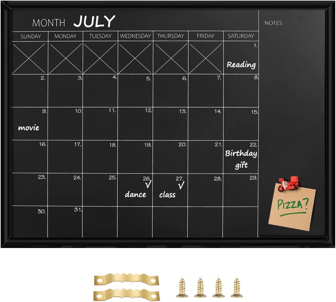TORASO Calendar Chalkboard, 17.7 x 23.6 inches, Magnetic Surface Black Frame Chalk Board for Planning,School Timetable Memo, Hanging Board for Office, School and Home(YLHB-BK-4560)