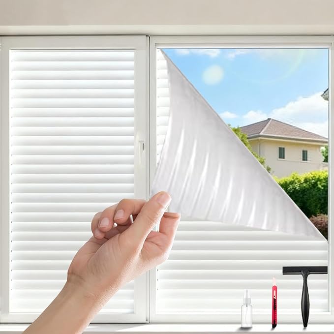 Frosted Glass Window Privacy Film Decorative, Bathroom Window Privacy Film for Glass Windows Cover, Static Cling, Removable, Reusable, Anti-UV, Heat Blocking, with Tools 23x157inch