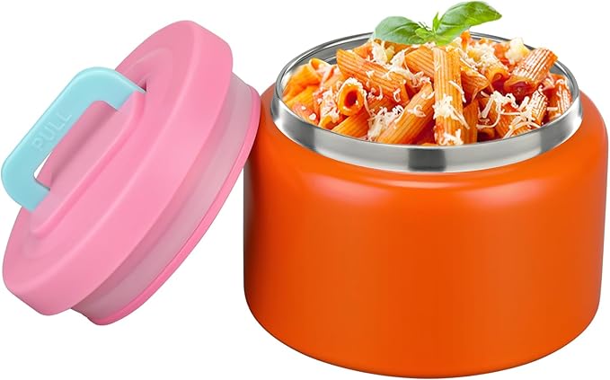 PIQUEBAR 8oz Kids Thermo for Hot Food,Small Lunch Thermos Food Container Stainless Steel,Easy Open Wide Mouth Thermo for Hot Cold Food for Preschool Travel (Pure Orange)
