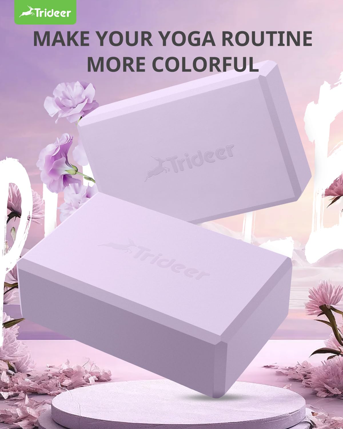 Trideer Yoga Block, Soft Non-Slip Surface Premium Foam Blocks, Supportive, Lightweight, Odor Resistant, Yoga Accessories for Pilates Meditation General Fitness Stretching Toning (Lavender-2 Pack)