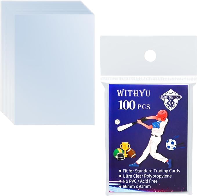 100 Pcs Soft Trading Card Sleeves, Top Loading Sleeves for Standard Cards 2.5" X 3.5"，Ultra-Clear Card Protector for Baseb...
