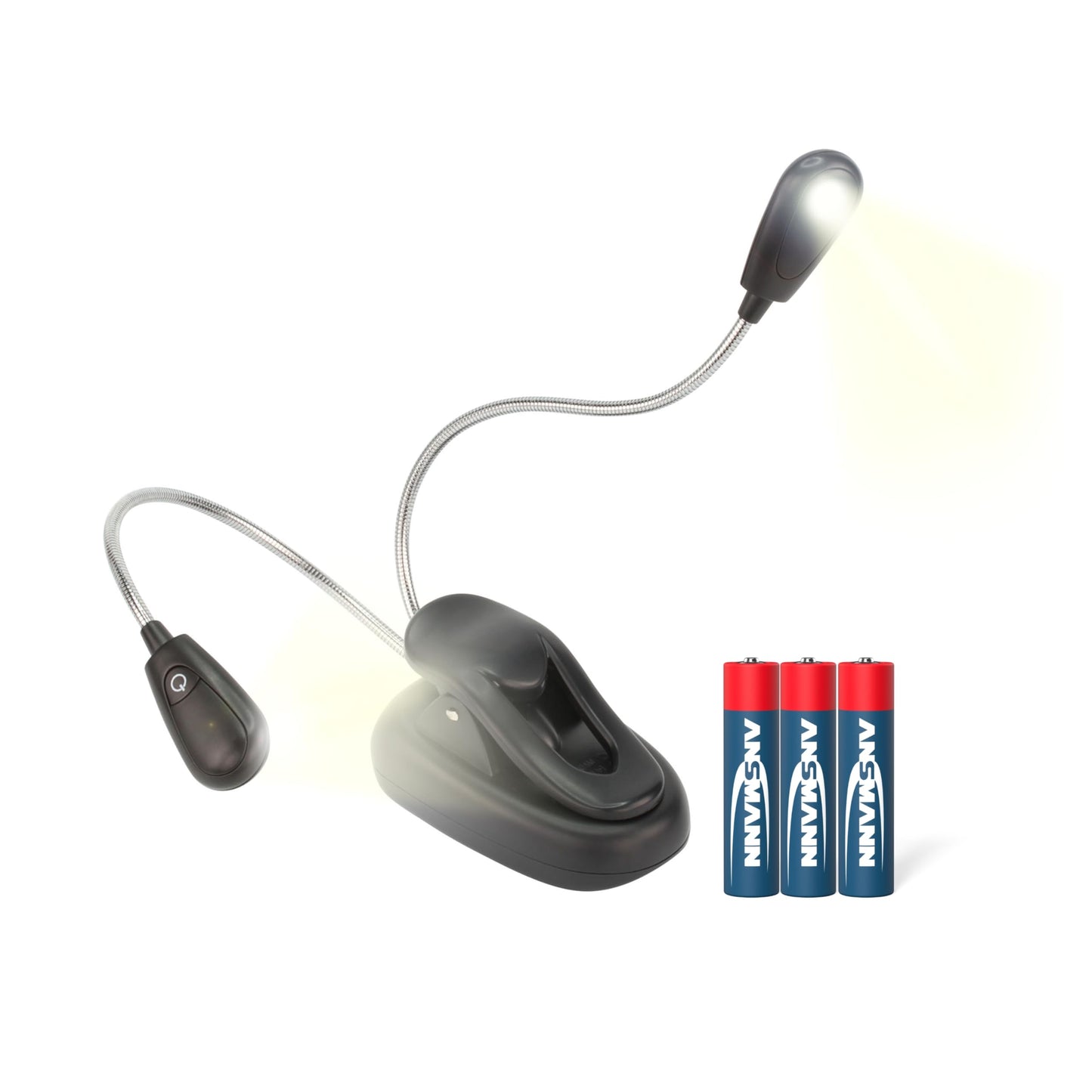 Ansmann TWINFLEX Mini LED Reading Light with Two Flexible Lamp Heads, Model 1600-0119, Includes Batteries