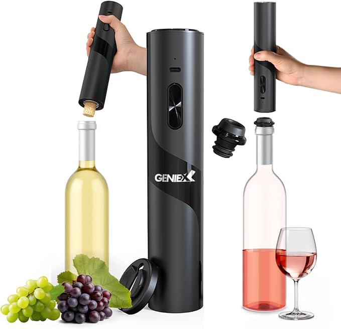 Electric Wine Opener Wine Preserver 2-in-1, Wine Opener Electric Corkscrow at BOTTOM + Vacuum Wine Preserver Pump at TOP | Automatic Wine Opener & Wine Saver COMBINED, Nice Home Gifts