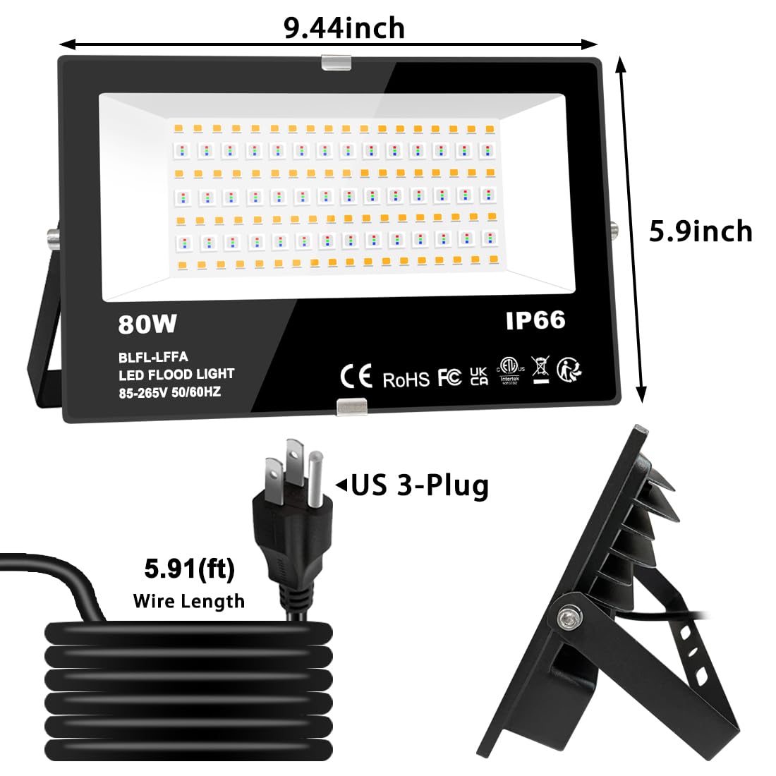 Melpo Led Flood Light 800W Equivalent 8000Lm Smart Rgb Landscape Lighting 2 Pack, Black, Ip66 Waterproof, App Control, 5700K Daylight
