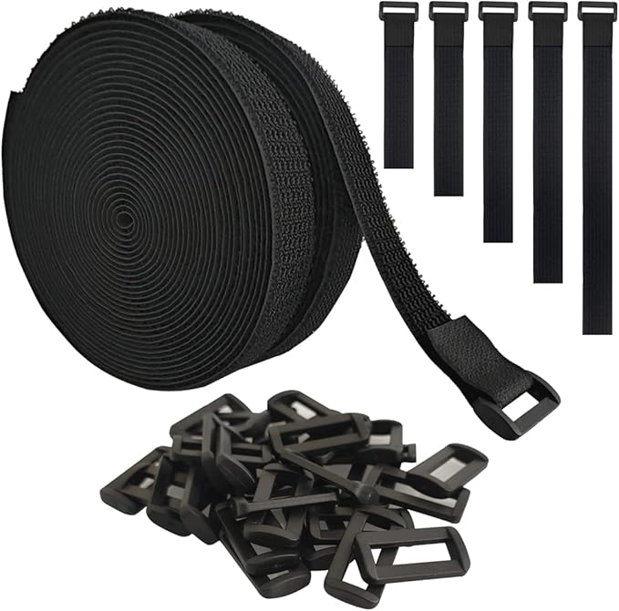 UONIKA 40ft Hook and Loop Straps with 60 Buckles, Adjustable Reusable Cable Straps, Arbitrarily Cut Fixing Nylon Cinch Strap