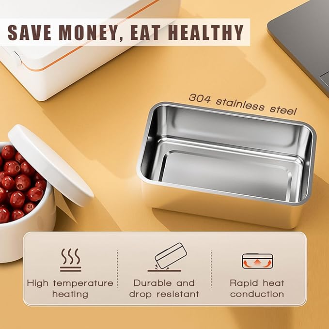 Cordless Electric Lunch Box 1L, Portable Food Warmer for Car/Office/Home Use | No Water Required, Rechargeable Heated Lunch Container with Insulated Bag | Students & Professionals