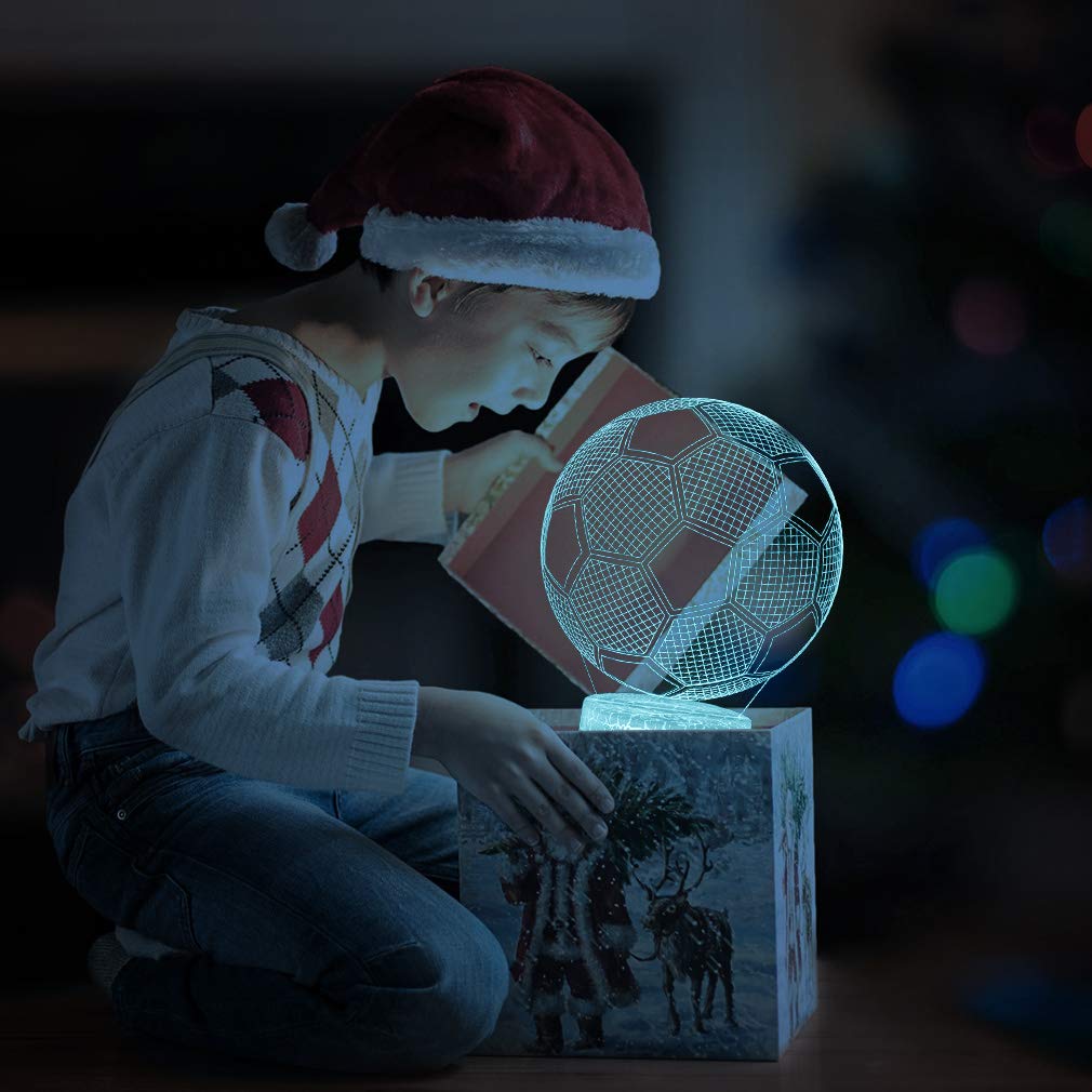 SEVEN LADY 3D Soccer Lamp Night Light with Remote & Touch Control, USB & Battery Powered, Multiple Colors, Best Gift for Kids