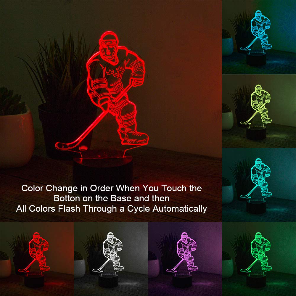 Wiscky Hockey Player 3D Night Light - 7 Led Color Changing Touch Lamp, Cool Sports Gift, Model 6441567567935, Color: Hockey 2