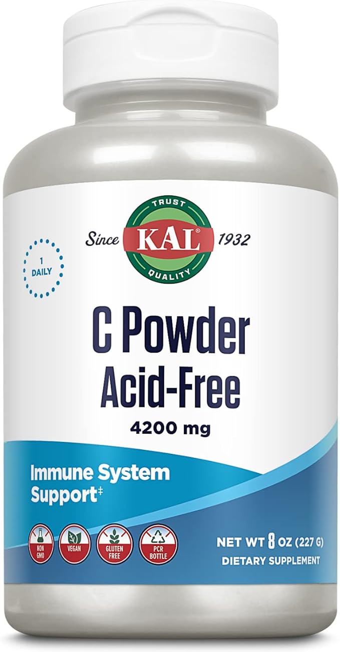 KAL Vitamin C Powder Acid-Free Unflavored Tablets, 4200 mg, 8 Ounce