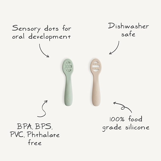 mushie Silicone First Feeding Baby Spoons | 2 Pack (Tradewinds/Shifting Sand)