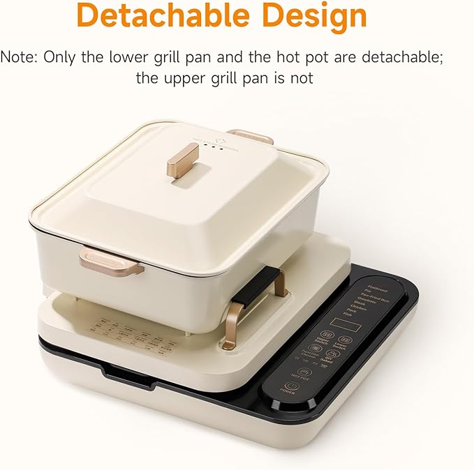 Joydeem Electric Grill with Hot Pot, Shabu Shabu Pot with Grill, Foldable & Detachable Design, 1800W, 4.75Qt Large Capacity, Ceramic Oil Non-Stick Coating, 8 Functions & DIY Mode, SKG-B430