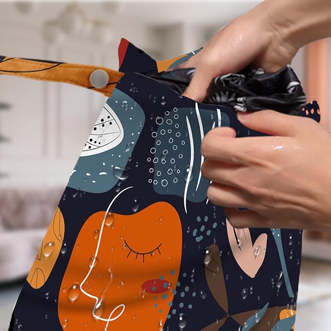 4 Pack Modern Abstract Painting Boho Wet Bag Waterproof Washable Reusable Wet Dry Bag for Swimsuit Dirty Clothes Diaper Travel Beach Pool Gym Birthday Toiletries Beach Essentials，Minimalist Drawings