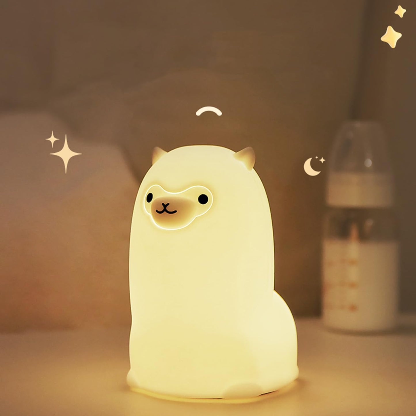 Tremdwoto Alpaca Night Light for Kids,7 Color Baby Nightlight with Touch Control & 1H Timer, Battery Operated Soft Animal Night