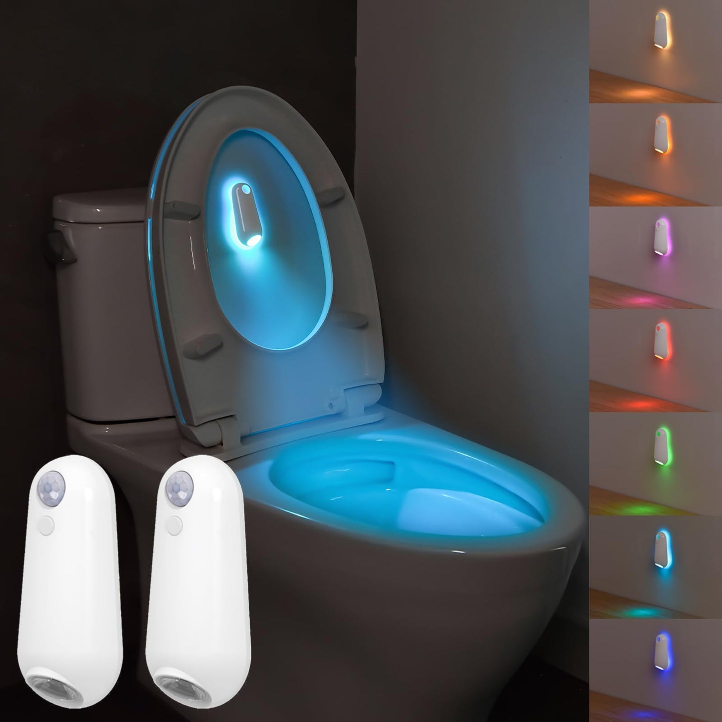 Toilet Light Motion Sensor  8 Colors Changing Rechargable Led Night Light With Star Projection Light  Toilet Bowl Night Light For Bathroom  Funny Gift For Family And Friends (2 Pcs)