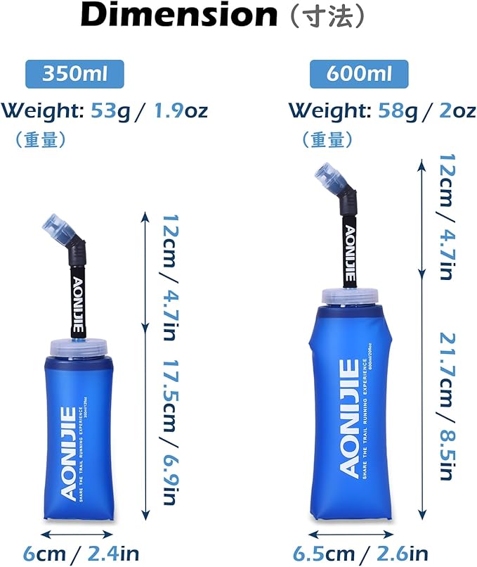 TRIWONDER TPU Soft Folding Water Bottles BPA-Free Collapsible Flask for Hydration Pack - Ideal for Running Hiking Cycling Climbing (600ml/20.29oz)