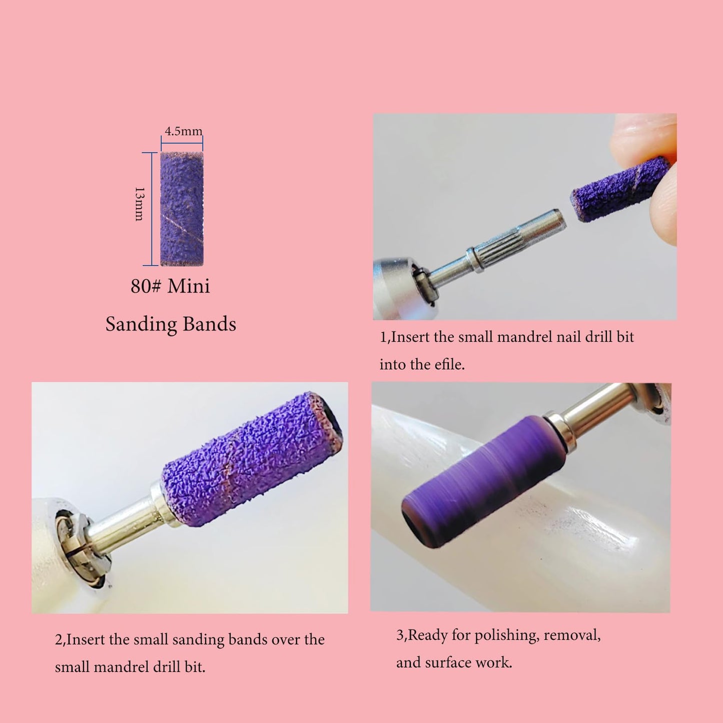 BITNBITH 100pcs Small Nail Sanding Bands for Nail Drill, 3.1mm Mini Nail Sanding Mandrel Bits 80 Grit Coarse Nail File Bits for