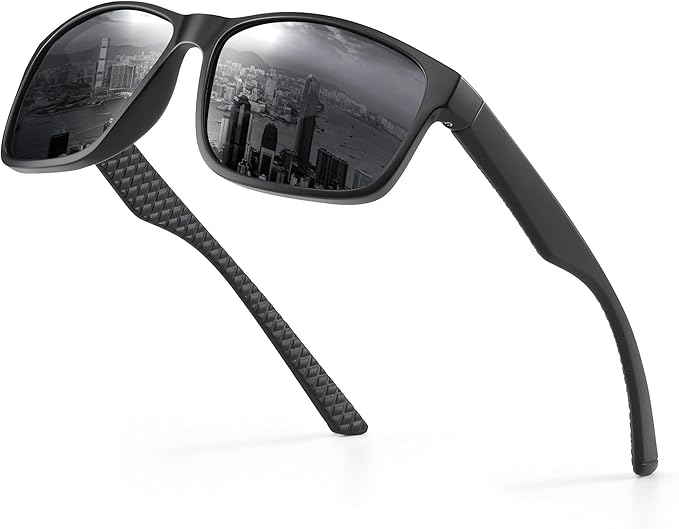Reglaaly Polarized Sunglasses for Men Womens, Mens Sunglasses UV Protection, Black Square Sun Glasses Driving Fishing Golf