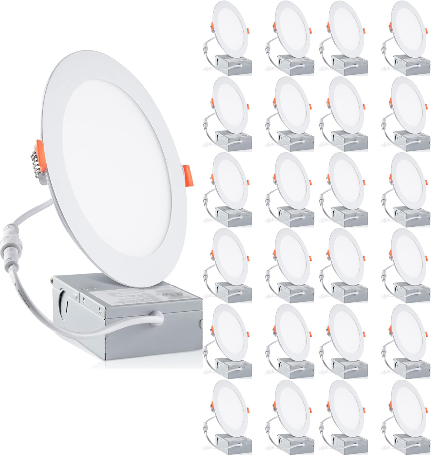 meccein 24-Pack 6 Inch LED Recessed Lights 6500K Daylight Ultra-Thin Canless Wafer Downlight with Junction Box, 12W 1050LM Ceiling Lights for Kitchen Living Room Hallway Office&FCC