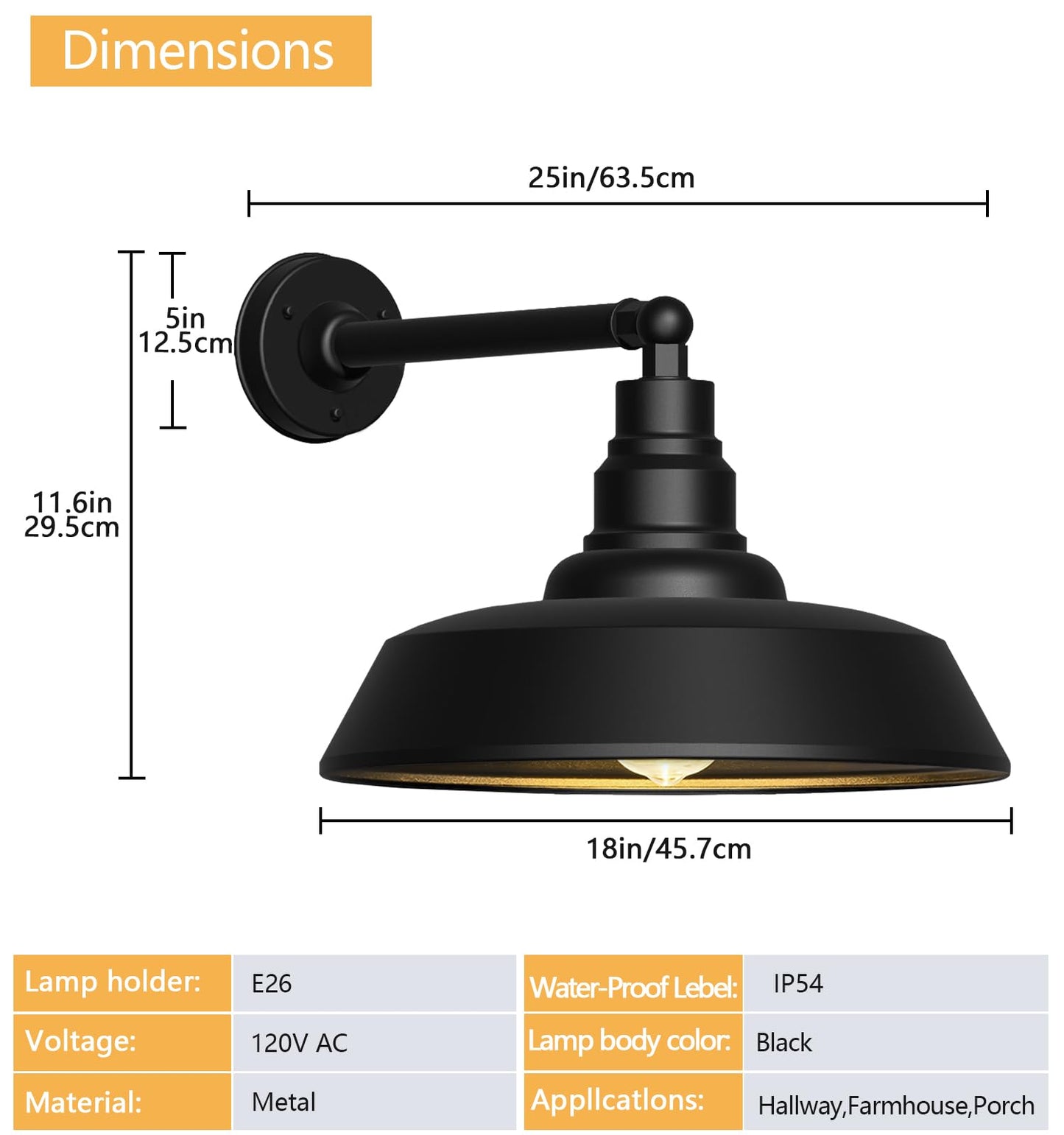 Franing 18 Large Gooseneck Barn Light - Outdoor Barn Light Is Made Of Durable  Rust-Resistant Materials For Long-Lasting Use  Black Industrial Lighting Fixture For Farmhouse Garage Patio