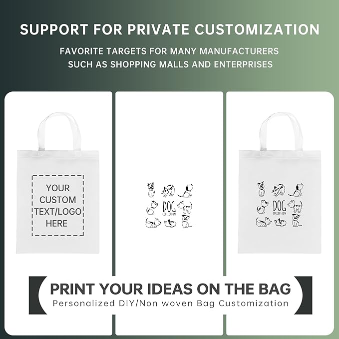 Custom Tote Bags Set of 50, Bulk Pack Grocery Shopping Travel Business Activities advertisement Reusable Bag