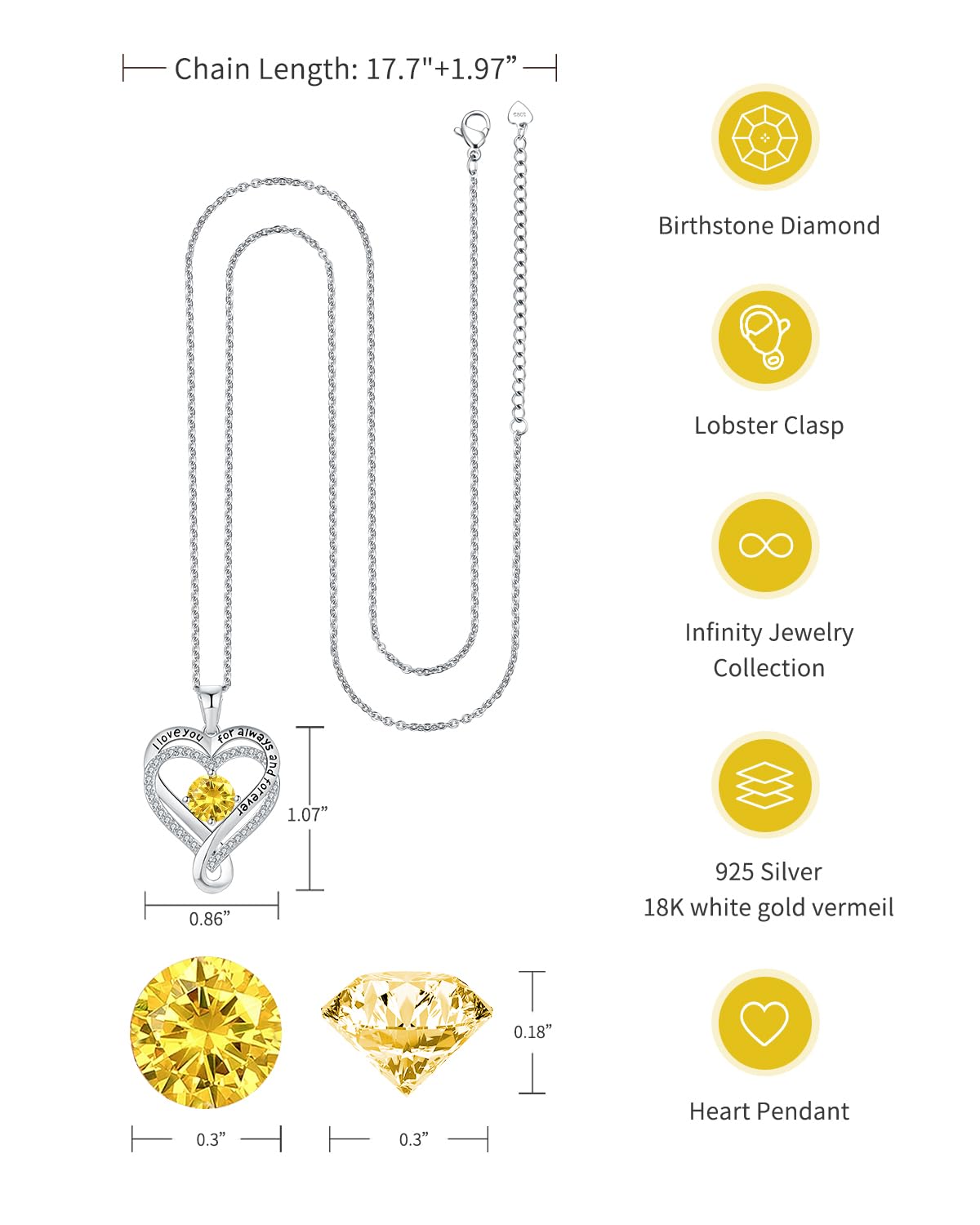 Mkhhy Jewelry Gifts for Women Silver Infinity Love Heart Birthstone Necklace Gift for Wife Birthday Anniversary Her Gilfriend Mo