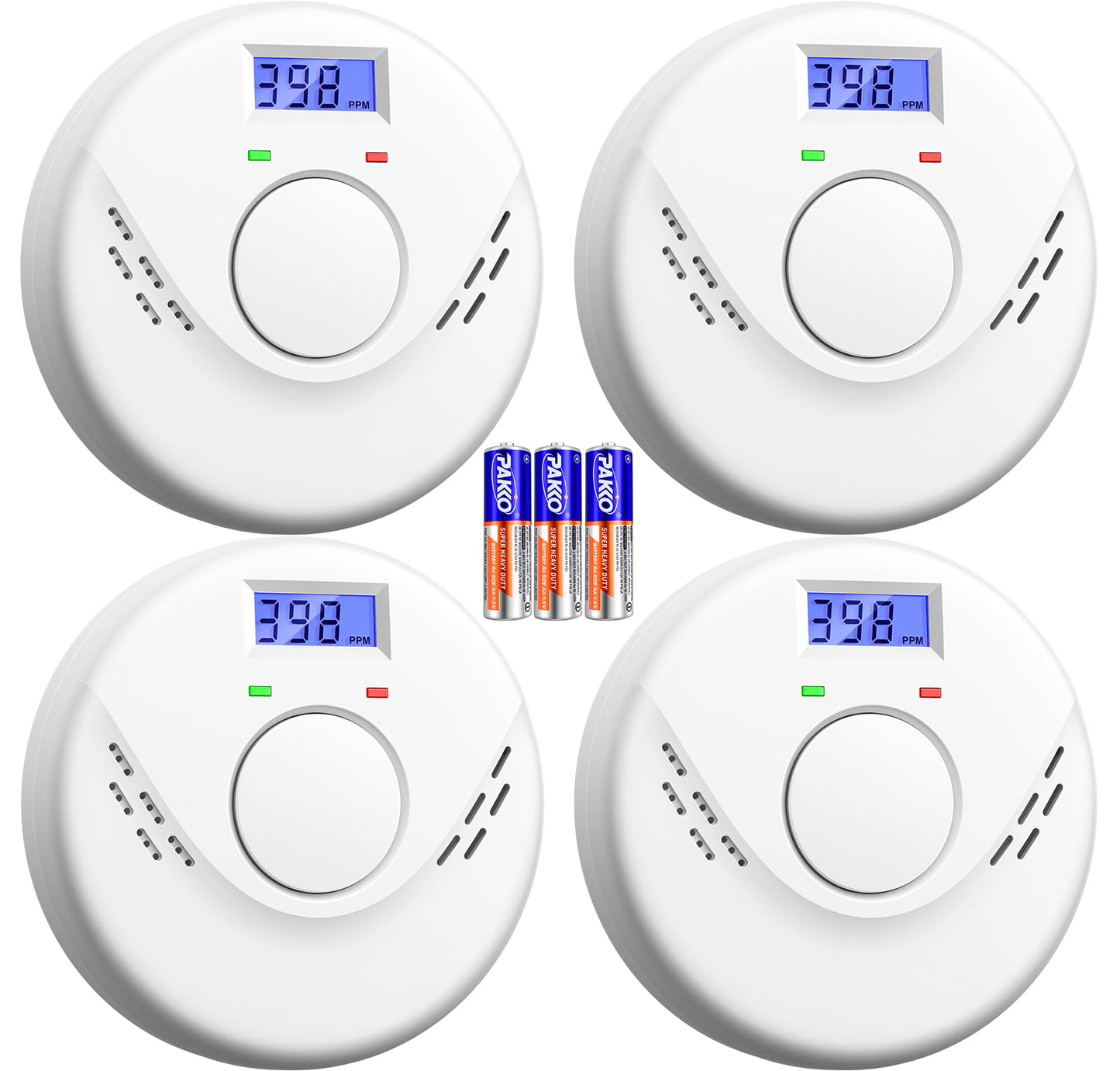 Smoke and Carbon Monoxide Detector, Battery Operated Fire Alarm with LCD Display & Test/Reset Button, Portable Photoelectric CO Smoke Detector Combo for Home, Apartment, RV & Travel (4 Pack)