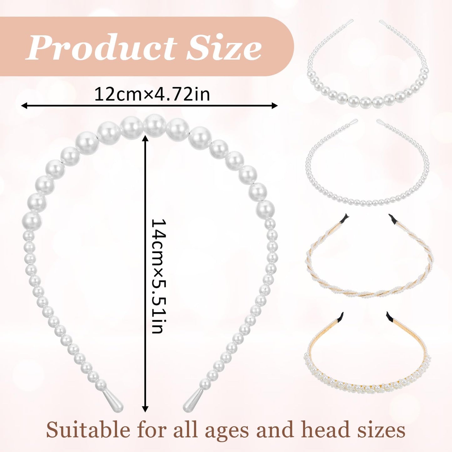 Sorcristy 4 Pack Pearl Headband White Gold Girl Pearl Headbands Metal Thin Head Band, Artificial Pearls Headpiece Hair Accessori