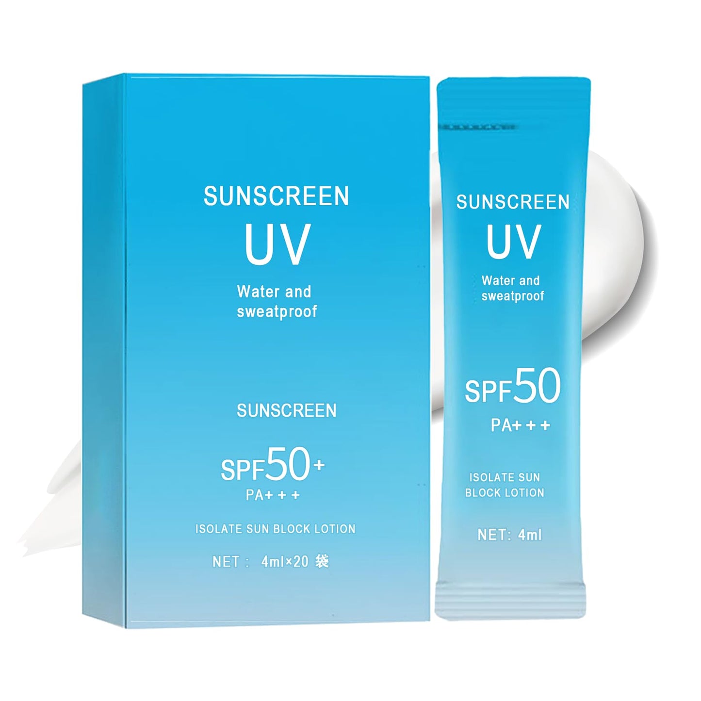 20PCS Mini Sunscreen with Hyaluronic Acid, SPF50+ PA+++ Travel Size Sunscreen Bulk (4ml Each), Lightweight & Non-Greasy & Hydrat