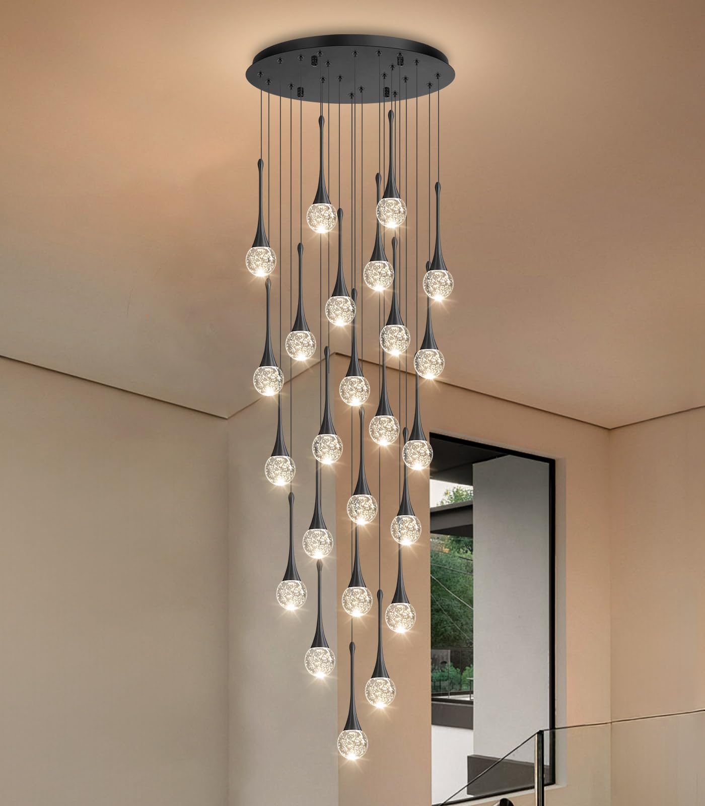 24 Light Modern Glam Crystal Chandelier For High Ceiling Led Dimmable Ceiling Pendant Light Staircase Foyer Enterway Living Room Chandelier Lighting Antique Black