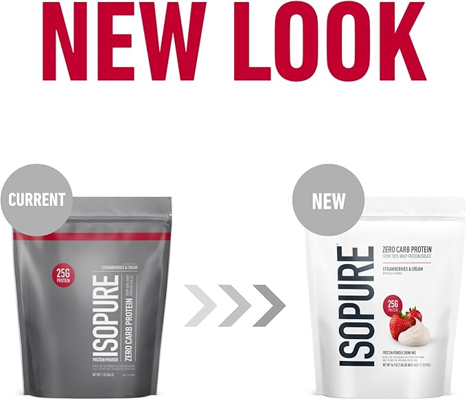 Isopure Zero Carb 100% Pure Whey Isolate Protein Powder, Lactose Free, Gluten Free, With Vitamins, Strawberries & Cream, 25g Protein Per Serving, 1 Lb, 15 Servings (Packaging May Vary)
