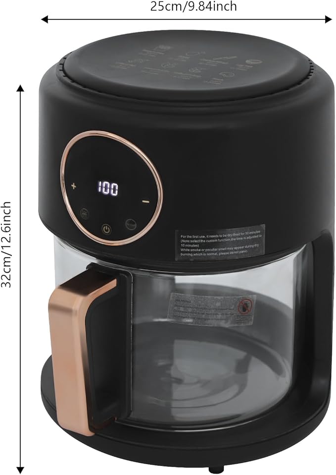 Air Fryer 1200W with Glass Window, 3.8Qt Large Capacity, 8 Presets, Digital Touchscreen, Non-Stick & Dishwasher Safe Basket US 110V (Black)