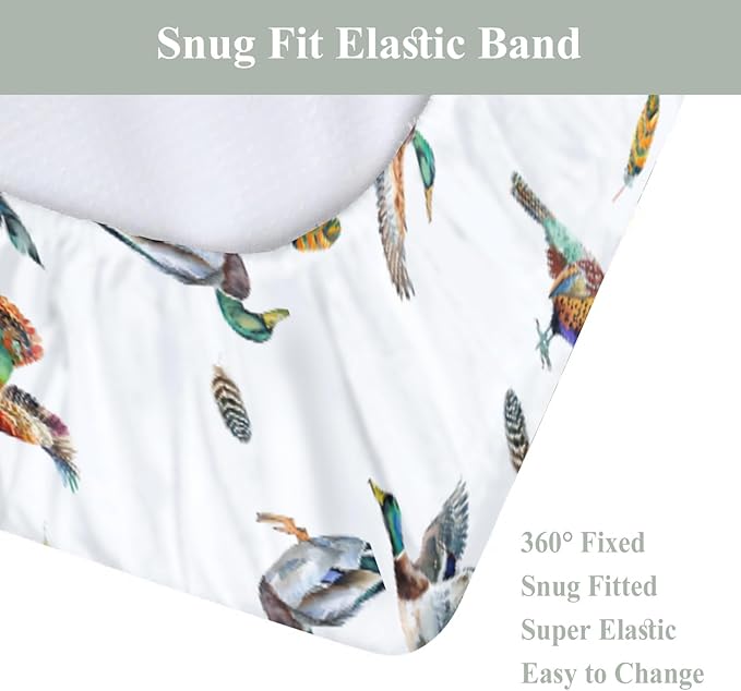 Country Mallard Duck Pheasant Changing Pad Covers for Baby Girl Boy Western Hunting Animals Fitted Change Table Cover Mats Wildlife Soft Diaper Changing Table Sheets 32''×16''