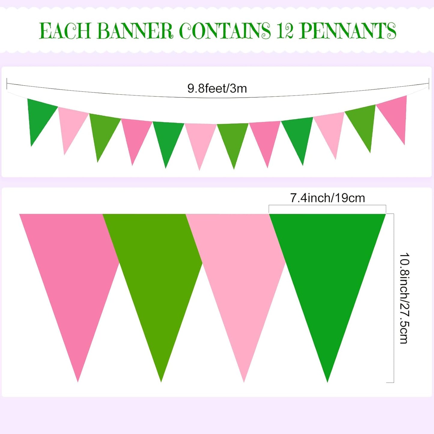 Pasimy 49.21 ft 60 Pieces Party Pennant Banner Flags Decorations String Triangle Flags for Birthday Baby Shower Carnival Movie Witch Crown Party Supplies (Pink and Green)
