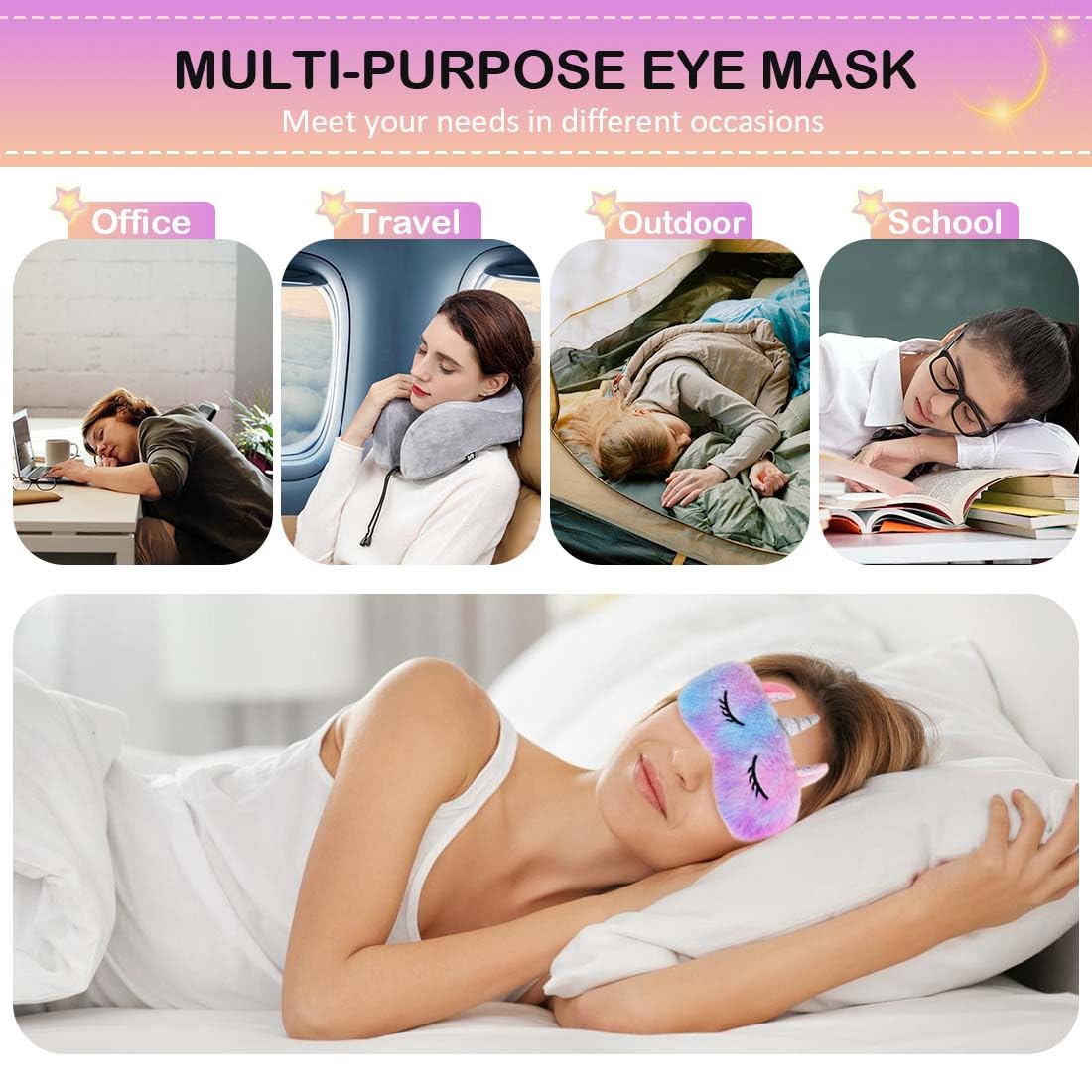 Sleep Mask for Kids Girls,3Pack,Unicorn Sleep Mask,Cute Animal Eye Mask for Princess Sleeping,Night Blindfold Bed Eye Covers