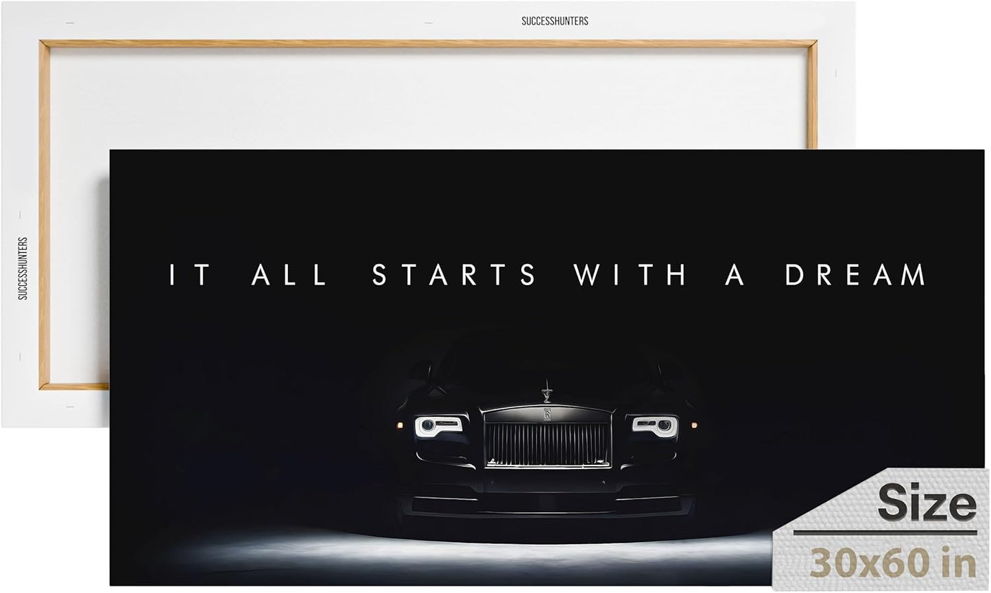Motivational Wall Art for Office, Super Car Art Canvas, Inspirational Automotive Decor for Rolls Royce Sportscar Lovers, Motivational Wall Decor for Office and Home, Inspiring Car Poster (60 X 30 in)
