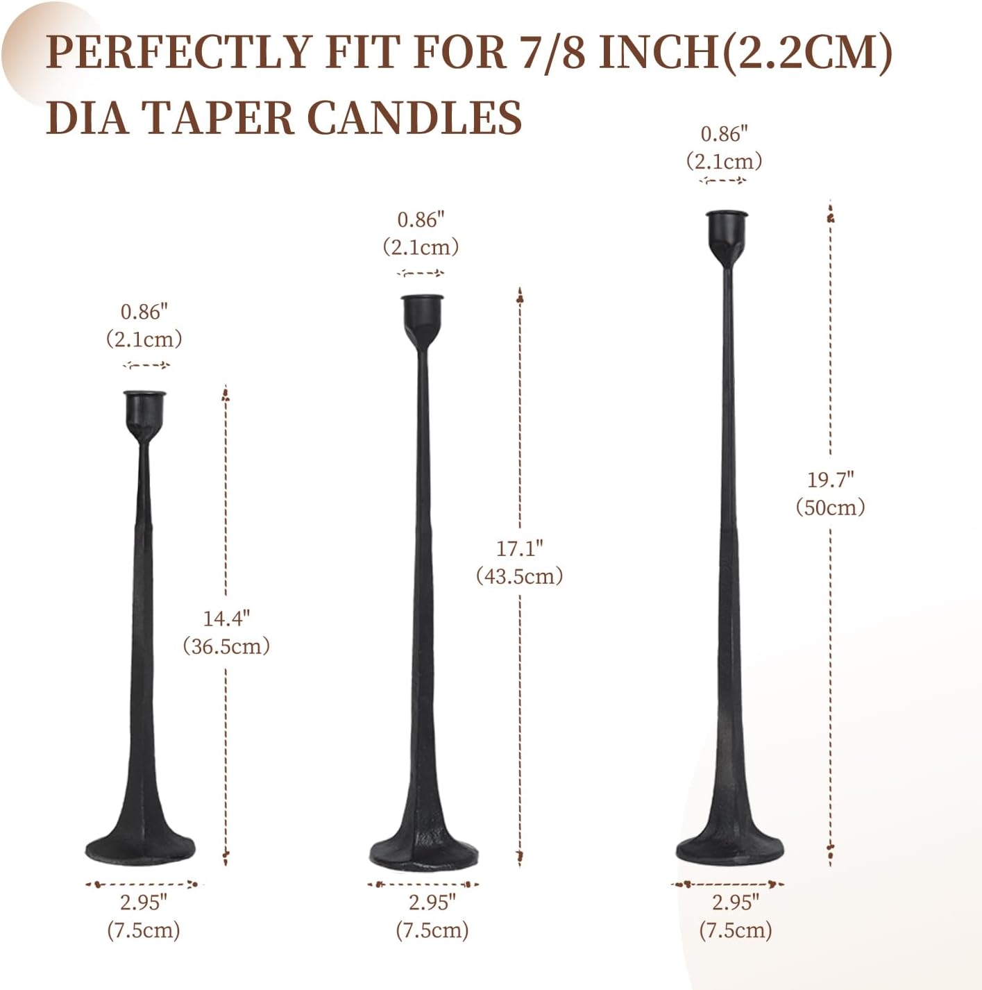Iron Black Candlestick Holders, Set of 3 Candle Stick Holders,Fits 3/4 inch Thick Candle&Led Candles, Vintage Modern Decorative Centerpiece for Dining Table Centerpiece, Wedding, Party Decor
