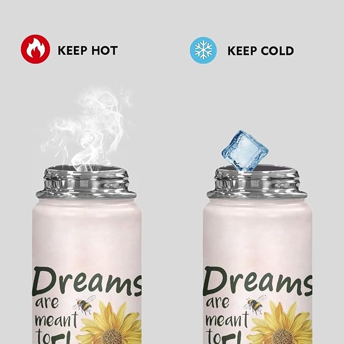 Sunflower Water Bottle 20 Oz Insulated Water Bottles with Handle Flask Wide Mouth Bottle Vacuum Stainless Steel Metal Water Bottle for Sports, Gym, Office
