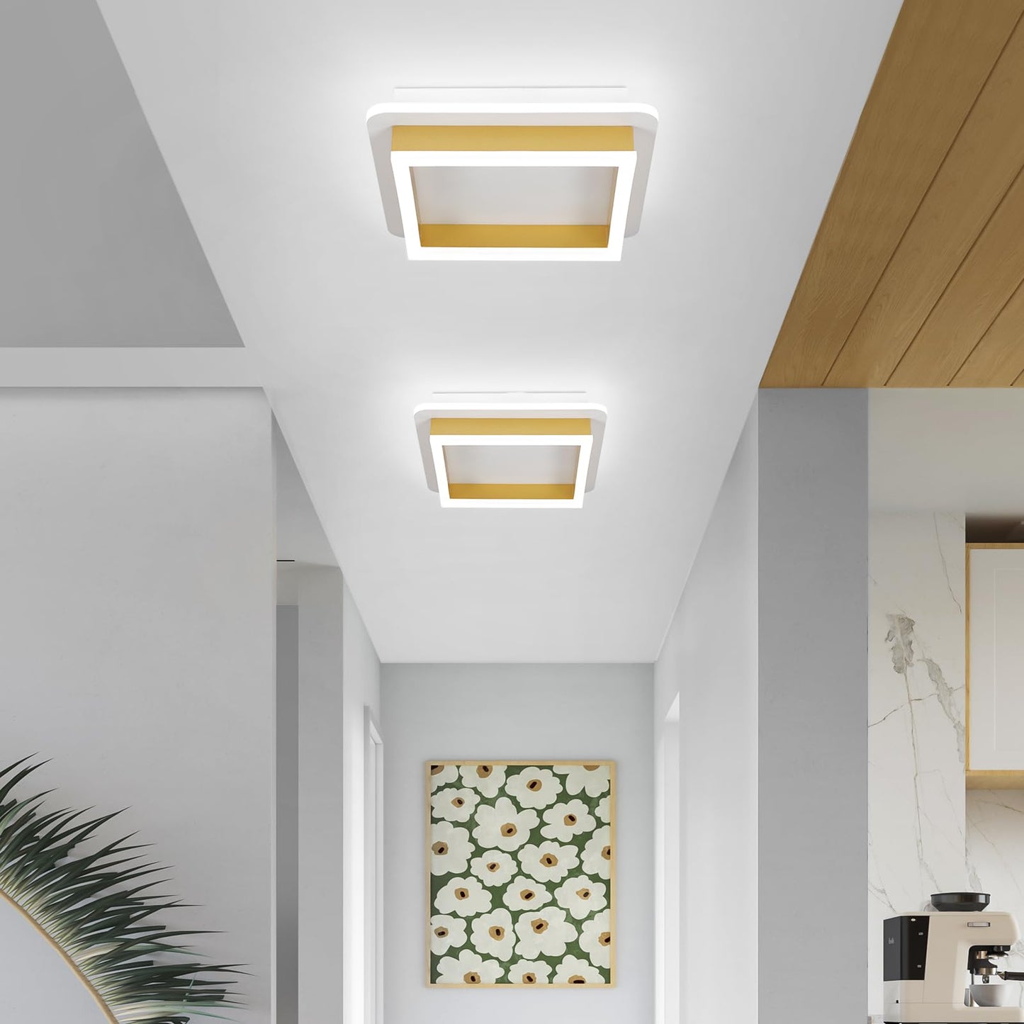 Caneoe 3 Packs Square Flush Mount Ceiling Light  6000K Black Modern Led Ceiling Light Fixture  Minimalist Hallway Lighting Fixture Ceiling Lamp For Hallway Entryway Bedroom Balcony (Gold)